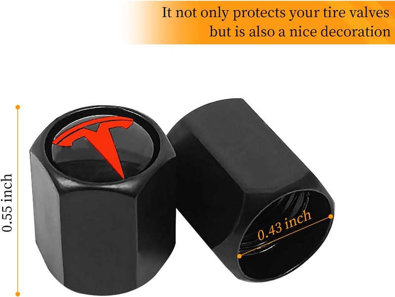 Eaglewireless 5 Pack Tire Valve Stem Caps Leakproof Aluminum Chrome Tire Valve Caps with Rubber O-Rings Compatible with for Tesla Model 3, S, X, Y (Red Logo) - Image 4